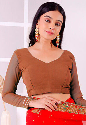 Gota Lace Georgette Blouse in Brown