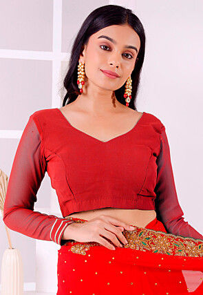 Gota Lace Georgette Blouse in Red