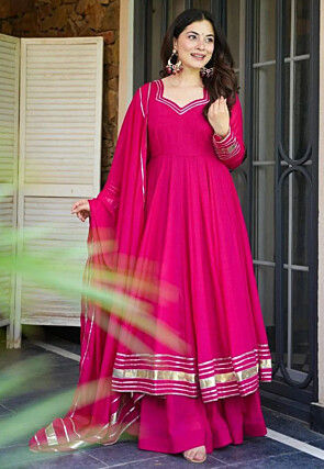 Gota Lace Georgette Pakistani Suit in Fuchsia