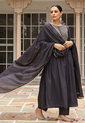 Gota Lace  Pure Cotton A Line Suit in Black