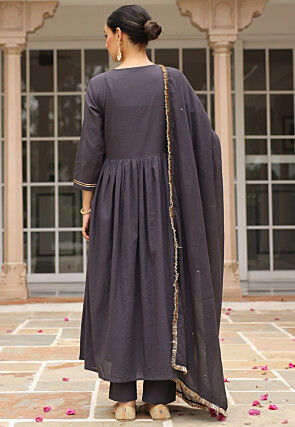 Gota Lace  Pure Cotton A Line Suit in Black