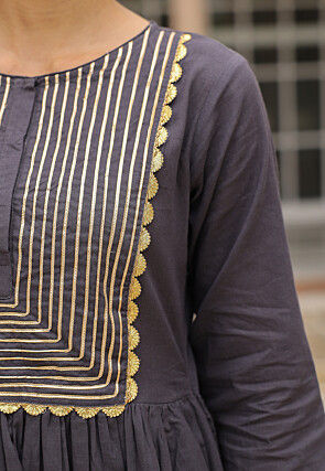 Gota Lace  Pure Cotton A Line Suit in Black