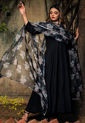 Gota Lace Rayon A Line Suit in Black