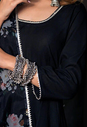 Gota Lace Rayon A Line Suit in Black