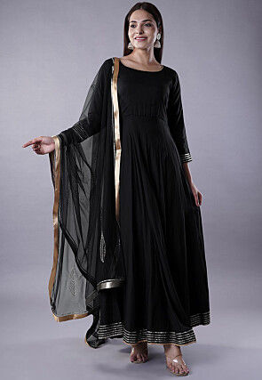 Gota Lace Rayon Abaya Style Suit in Black