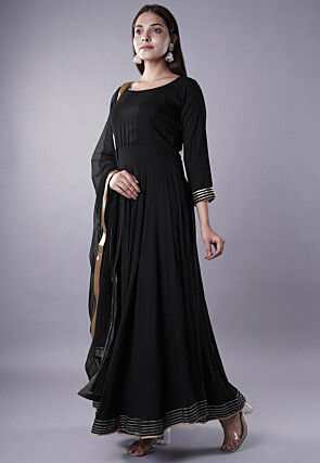 Gota Lace Rayon Abaya Style Suit in Black