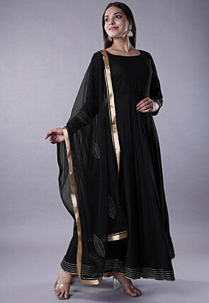 Gota Lace Rayon Abaya Style Suit in Black
