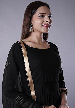 Gota Lace Rayon Abaya Style Suit in Black