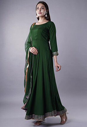 Gota Lace Rayon Abaya Style Suit in Dark Green