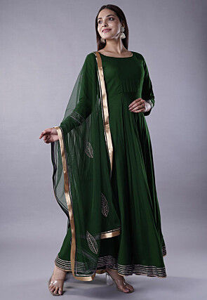 Gota Lace Rayon Abaya Style Suit in Dark Green