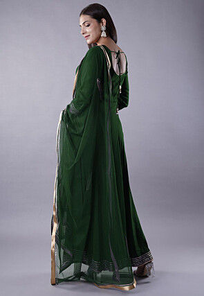 Gota Lace Rayon Abaya Style Suit in Dark Green