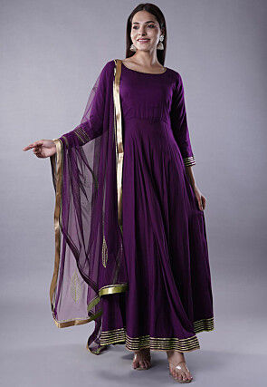 Gota Lace Rayon Abaya Style Suit in Dark Magenta