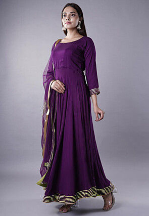 Gota Lace Rayon Abaya Style Suit in Dark Magenta
