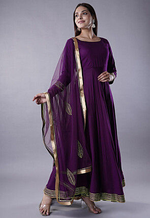 Gota Lace Rayon Abaya Style Suit in Dark Magenta
