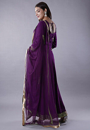 Gota Lace Rayon Abaya Style Suit in Dark Magenta