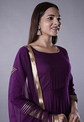 Gota Lace Rayon Abaya Style Suit in Dark Magenta