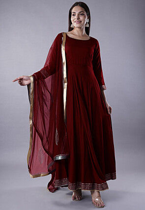 Gota Lace Rayon Abaya Style Suit in Maroon