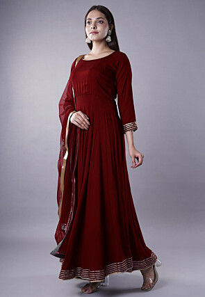 Gota Lace Rayon Abaya Style Suit in Maroon