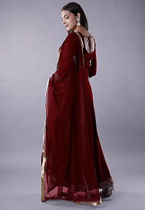 Gota Lace Rayon Abaya Style Suit in Maroon
