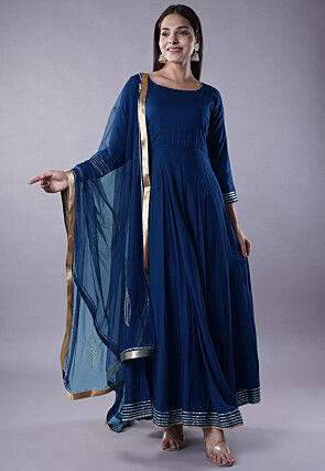 Gota Lace Rayon Abaya Style Suit in Teal Blue