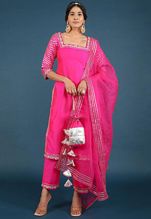 Gota Lace Taffeta Silk Pakistani Suit in Pink