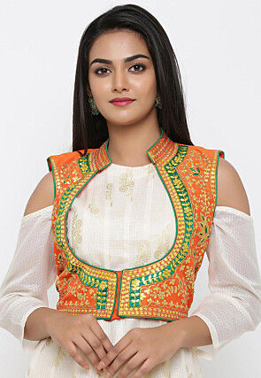 Gota Patti Art Silk Jacket in Orange