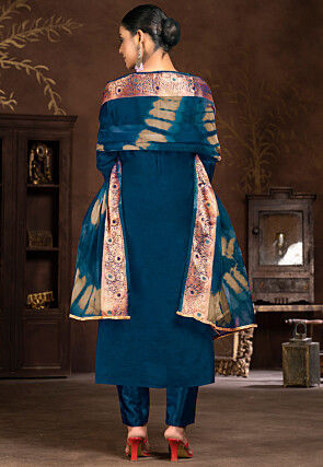 Gota Patti Art Silk Jacquard Pakistani Suit in Blue