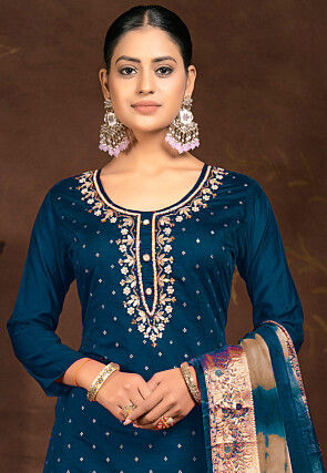 Gota Patti Art Silk Jacquard Pakistani Suit in Blue
