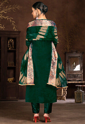 Gota Patti Art Silk Jacquard Pakistani Suit in Dark Green