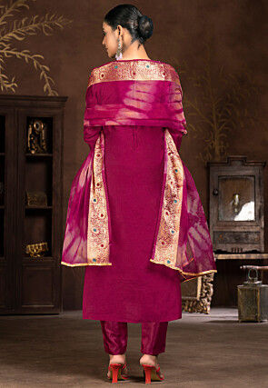 Gota Patti Art Silk Jacquard Pakistani Suit in Magenta