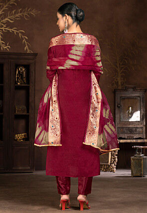 Gota Patti Art Silk Jacquard Pakistani Suit in Maroon