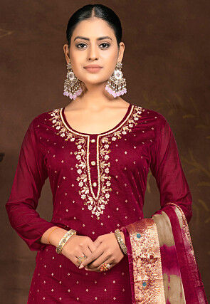 Gota Patti Art Silk Jacquard Pakistani Suit in Maroon