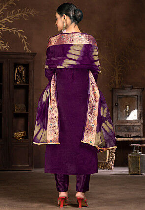 Gota Patti Art Silk Jacquard Pakistani Suit in Purple
