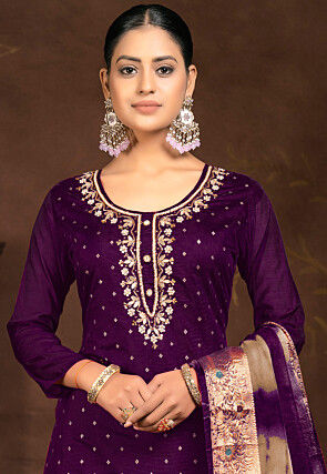 Gota Patti Art Silk Jacquard Pakistani Suit in Purple