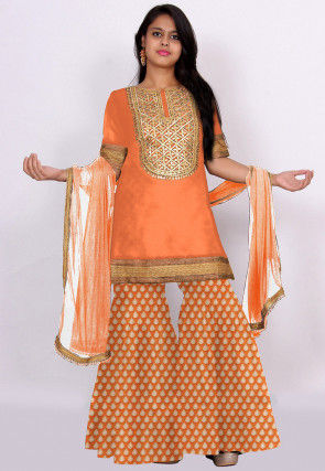 Gota Patti Art Silk Pakistani Suit in Orange