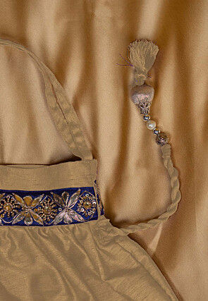 Gota Patti Art Silk Potli Bag in Beige