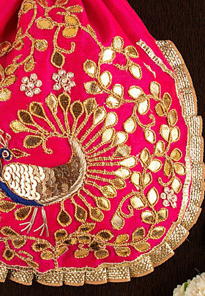 Gota Patti Art Silk Potli Bag in Fuchsia