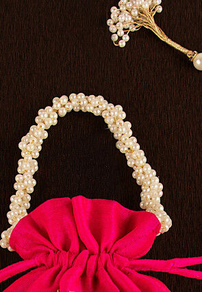 Gota Patti Art Silk Potli Bag in Fuchsia