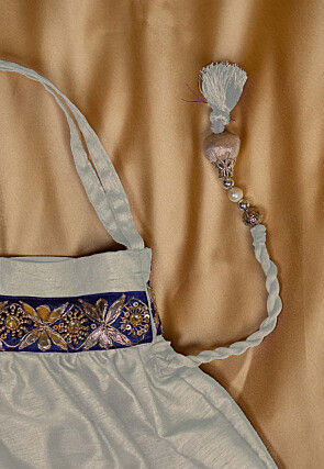 Gota Patti Art Silk Potli Bag in Off White