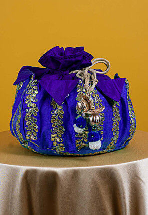 Gota Patti Art Silk Potli Bag in Royal Blue