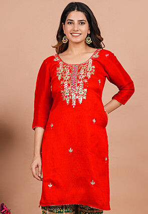 Red Batik Mirror Work Dress | Elegant and Stylish Women's Fashion