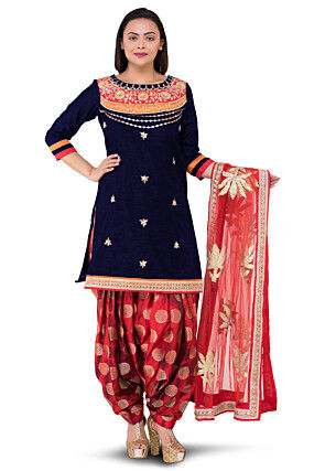 Gota Patti Bhagalpuri Silk Punjabi Suit in Blue