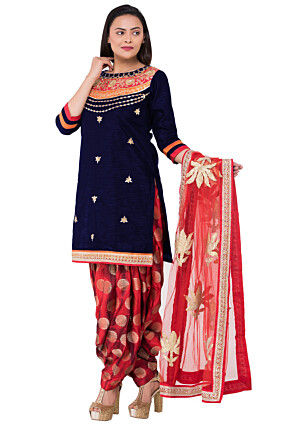 Gota Patti Bhagalpuri Silk Punjabi Suit in Blue