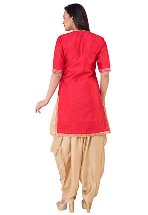 Gota Patti Bhagalpuri Silk Punjabi Suit in Red