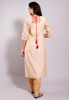 Gota Patti Chanderi Cotton Pakistani Suit in Beige