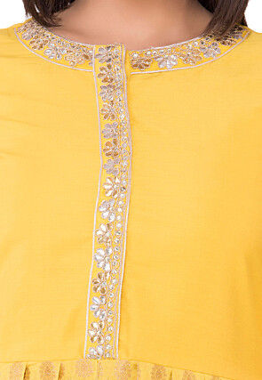 Gota Patti Chanderi Silk Jacquard Punjabi Suit in Yellow
