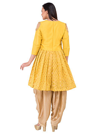 Gota Patti Chanderi Silk Jacquard Punjabi Suit in Yellow