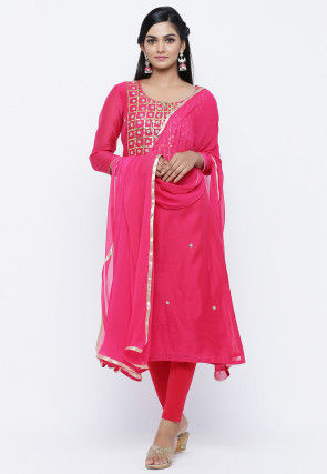 Gota Patti Chanderi Silk Straight Suit in Fuchsia