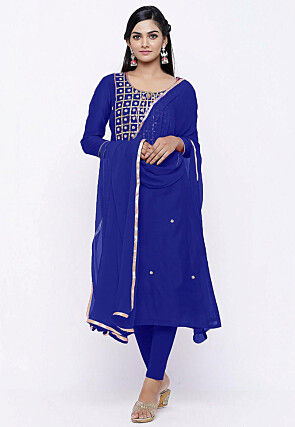 Gota Patti Chanderi Silk Straight Suit in Royal Blue