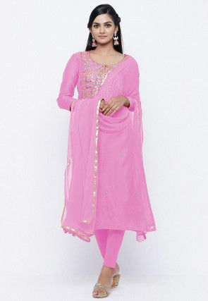Gota Patti Chanderi Silk Straight Suit in Light Pink
